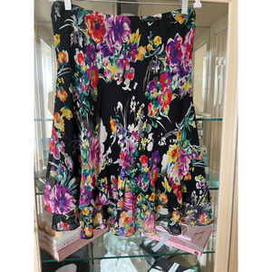 Women's Lauren Ralph Lauren Black Floral Silk Skirt M